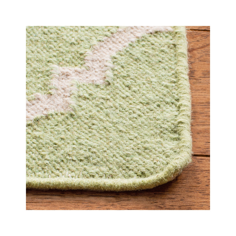 Estevez Hand Woven Flat Weave Wool/Cotton Geometric Rug in Ivory/Light Green, Runner 2'6" x 8'