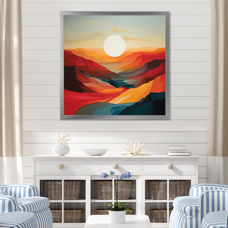 Bold Sunrise Horizon I - Décoration murale toile lever et coucher de soleil, Cadre simple argenté
