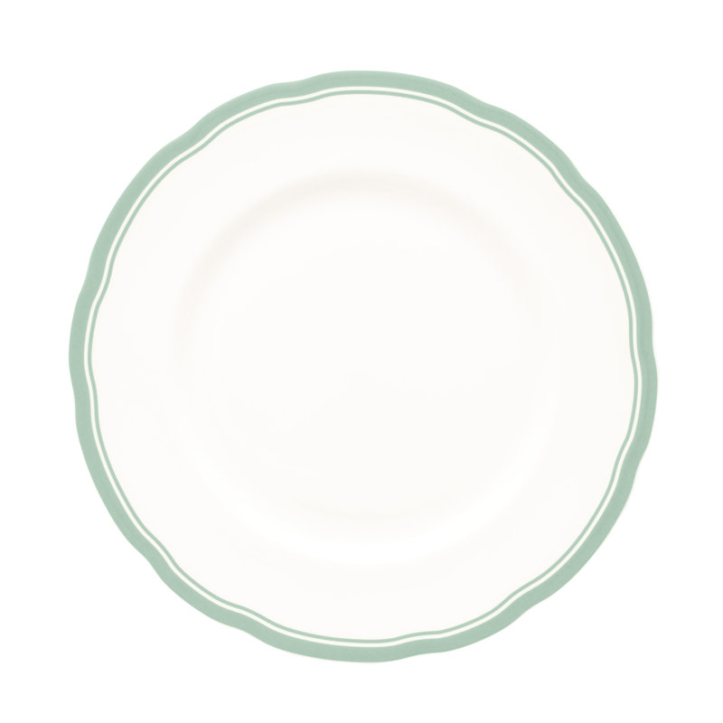8” Scalloped Plate, White/Celadon