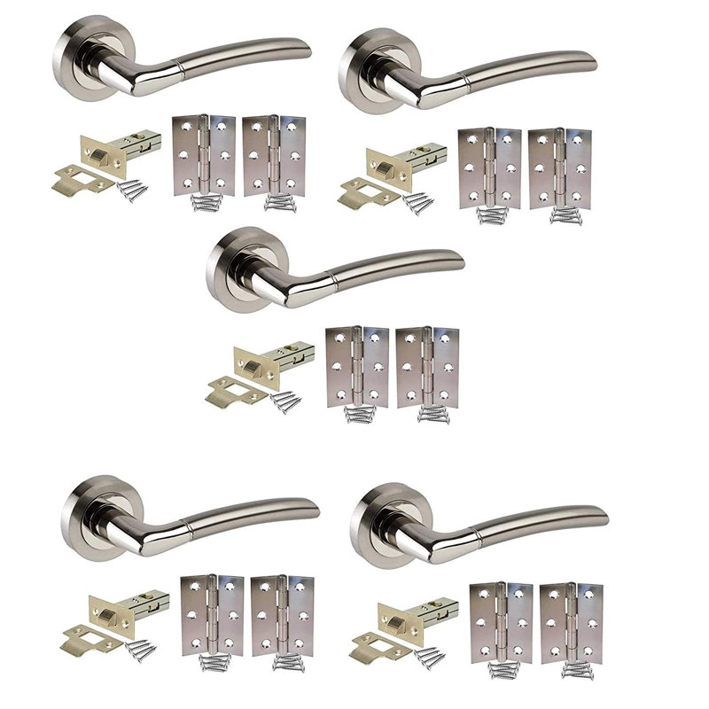 Golden Grace 5 Sets Indiana Style Modern Door Handles on Round Rose in Dual Finish with Latch