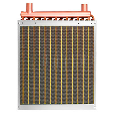 Water to Air Heat Exchanger, 14 x 14 in Finned Tube HVAC Heat Exchanger Coil with Copper Tubes & Aluminum Fins, 65K BTU Output for Outdoor Wood Furnace, Hydronic Heating & Cooling Systems