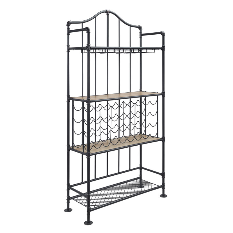 Jozlynn Industrial 39"L Rectangular Wine Cabinet in Oak and Sandy Black