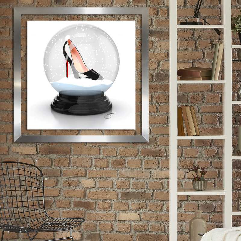 « secoue my chaussures », impression sur peinture, H 27,5 po x l 27,5 po x P 0,75 po, Plexiglas argenté encadré