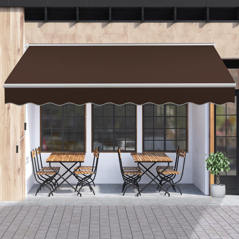 Meetwarm 13.1'X 8.2' Patio Awning Retractable Awning Cover For Sunshade Shelter, Outdoor Patio Canopy With Manual Crank Handle\/Water-Resistant 280G\/M² Polyester For Patio, Balcony, Yard