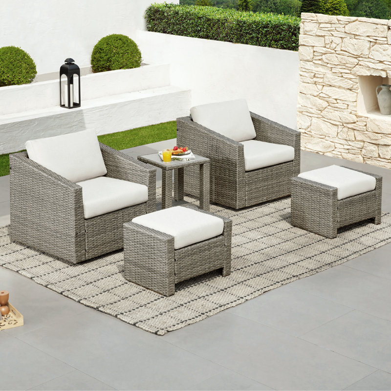 Tiaka 2-Person Swivel Outdoor Swivel Seating Group with Ottomans , Gray, Beige