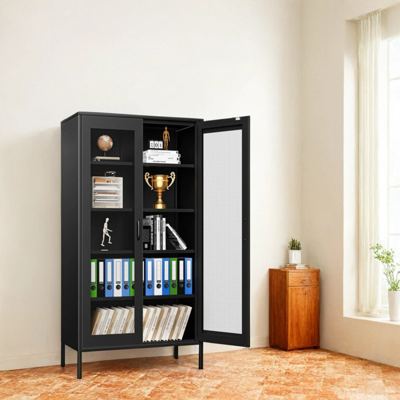 73 po Armoire de rangement haute en métal avec 2 portes grillagées en métal (noir)