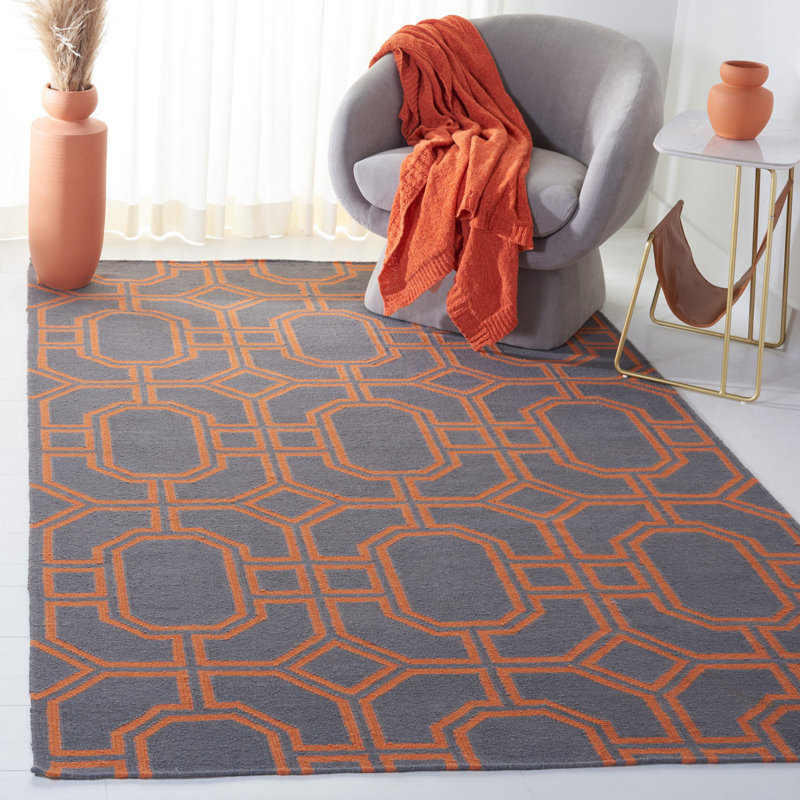 Rodgers Hand Woven Flat Weave Wool Geometric Rug, Rectangle 6' x 9'