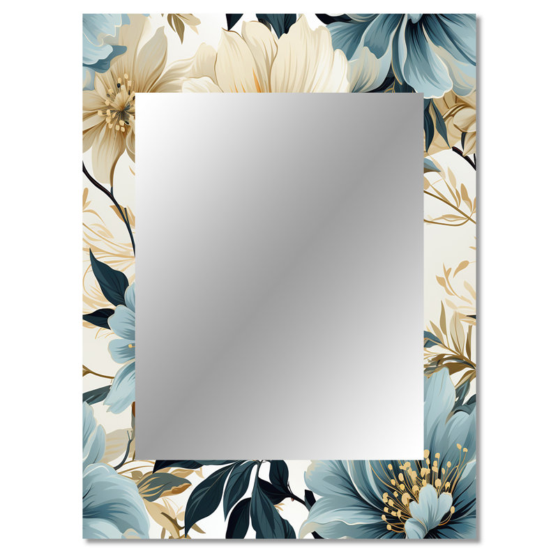 Suntke Sandy Beige And Blue Hydrangea Tranquility - Floral Large Wall Mirror, Cottage Unique Mirror, Printed Metal Art