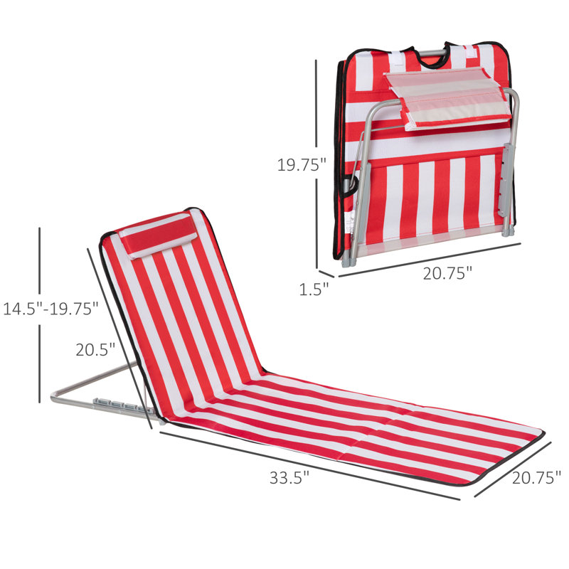 Méridienne Beach, chaise longue, tapis de plage, rouge et blanc