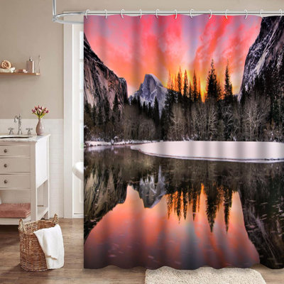 Sierra Sky Pink Nature Landscape National Park California Usa Shower Curtain with 12 Hooks