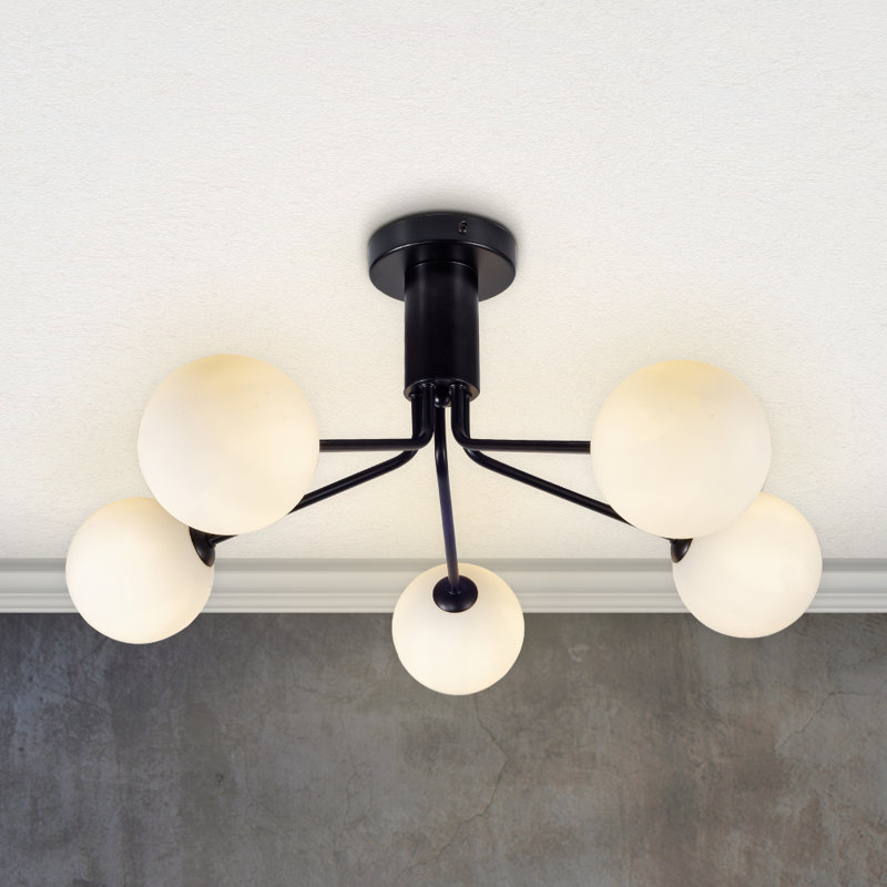 Aure Glass Semi Flush Mount, Matt Black