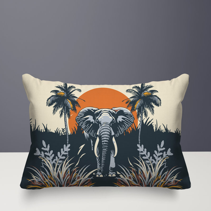 Coussin rectangulaire intérieur / extérieur Sima Elephant, Rectangle H 18 po x l 25 po, Gris
