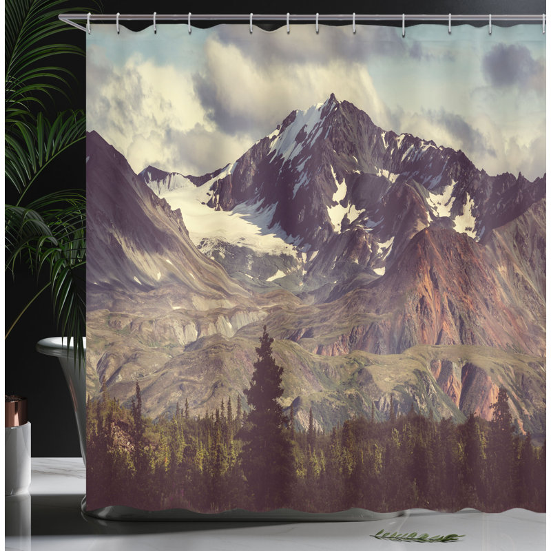 Ensemble de rideau de douche et crochets Alaska Mountains, H 69 po x l 105 po