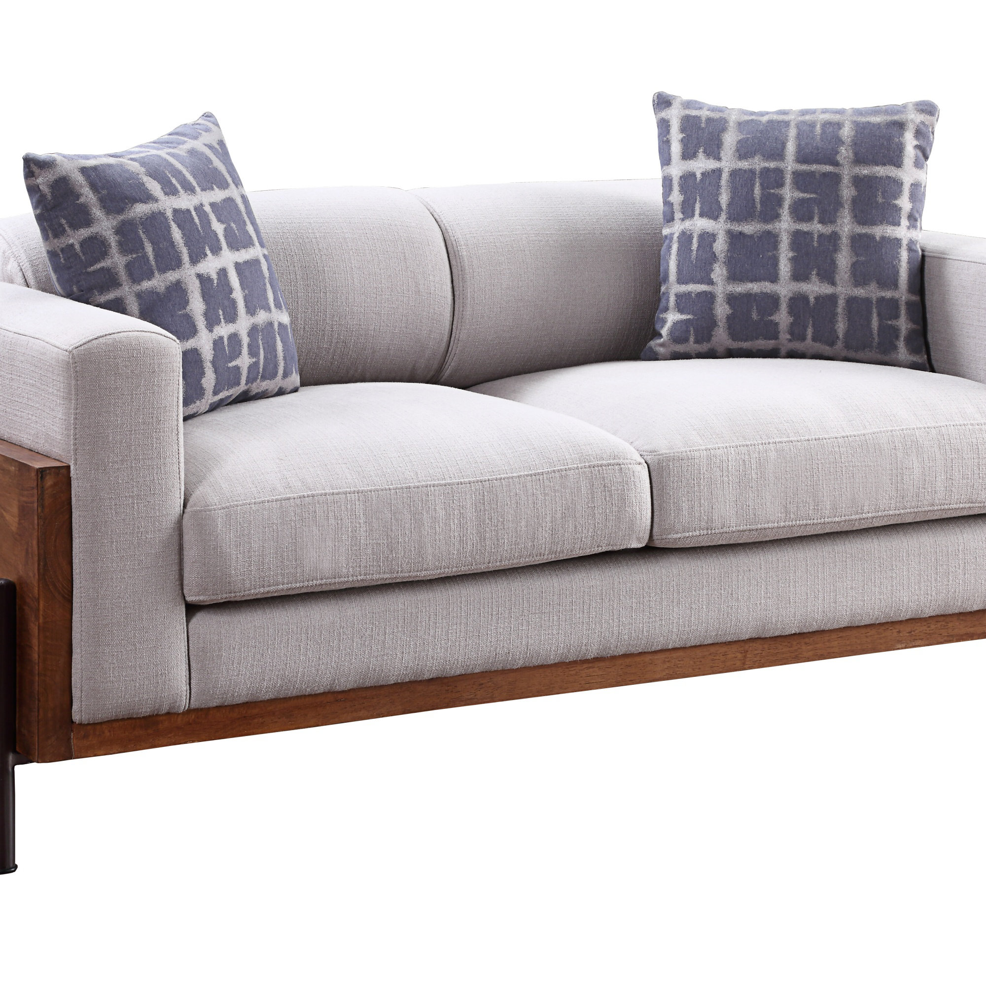 Latitude Run® Pelton Fabric & Walnut Finish Loveseat w/ 2 Toss Pillows ...