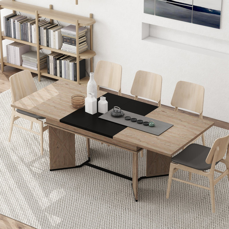 Table de salle à manger extensible pour table de cuisine rectangulaire longue de 4-6-8-10,55 pouces-82 pouces, table de salle à manger extensible avec rallonge amovible, table de salle à manger en bois peu encombrante pour la maison, grise et noire