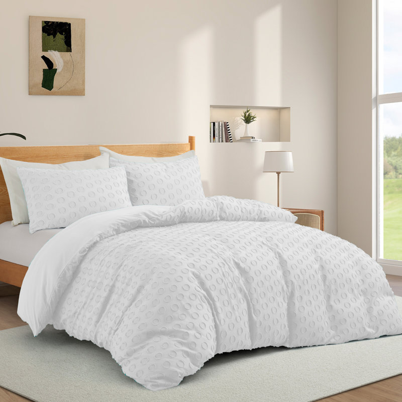 Ensemble de housse de couette , Grand lit + 2 taies d'oreiller, Blanc