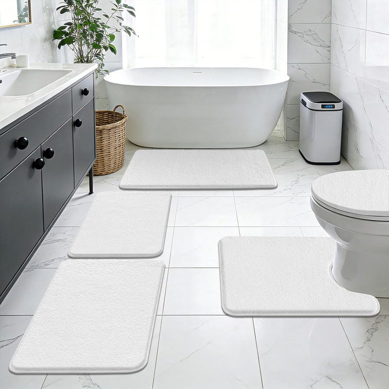 Bathroom Rugs Set, White