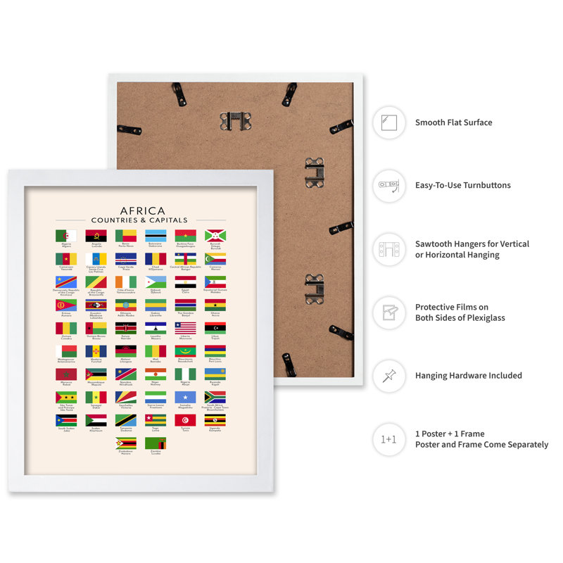 Drapeaux d'Afrique, 11"H x 14"W, Poster, White Framed