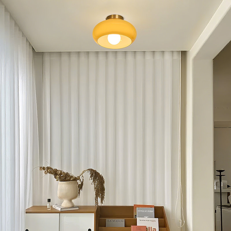 Plafonnier semi-encastré Mid-Century moderne beige, H 5,91 po x l 11,02 po x P 11,02 po
