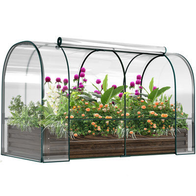 Galvanized Raised Garden Bed With PVC Mini Greenhouse Cover, 72.8"X37.4"X47.2" Bottomless Metal Planter With Roll-Up Window