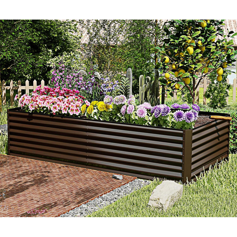 Outdoor Planter Garden Boxes Raised Garden Bed, 23.63" H x 94.5" W x 47.26" D, Brown