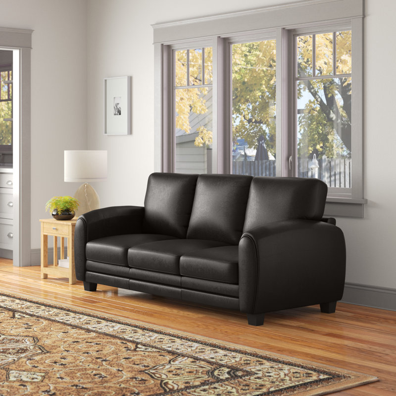 Coombs 85" Modern & Contemporary Faux Leather Sofa - Faux leather Sofa, Modern Round Arm Design, Supportive Foam Padded Cushions