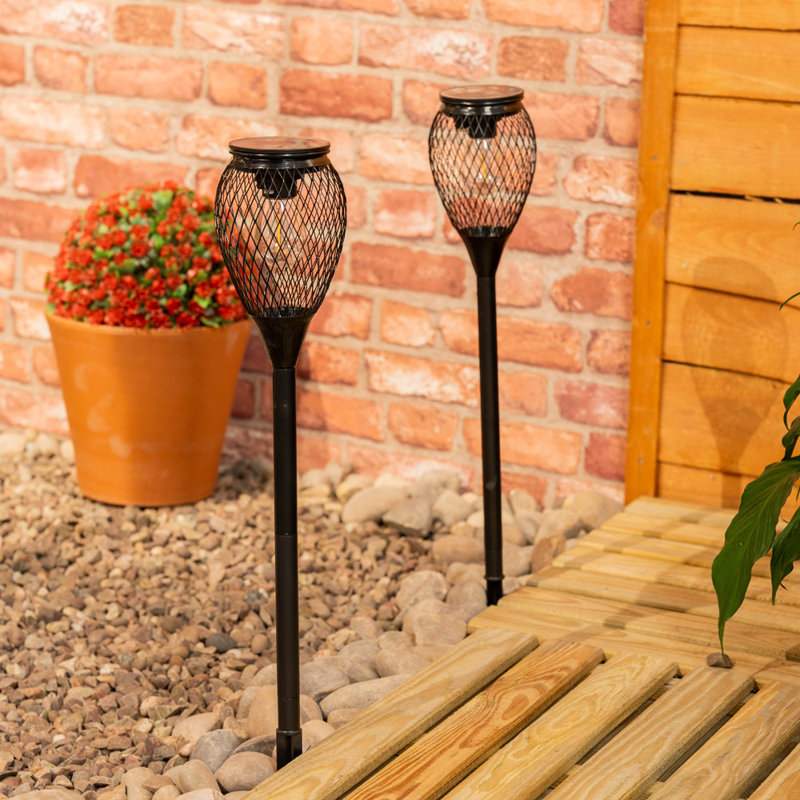 Black Metal Cage Solar Powered Outdoor Spike Light Solar Powered Integrated LED Pathway Light
