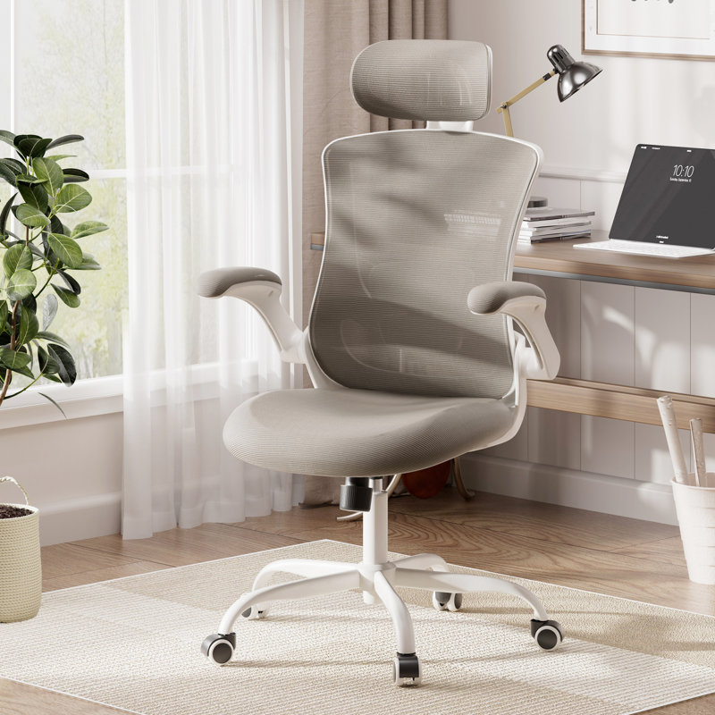 Chaise de bureau ergonomique en filet avec accoudoirs relevables Inbox Zero, Kaki