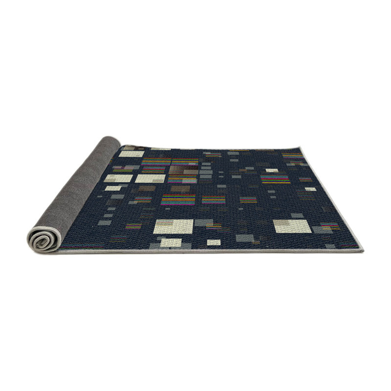 Tapis bleu/beige à motifs, Rond 8 pi