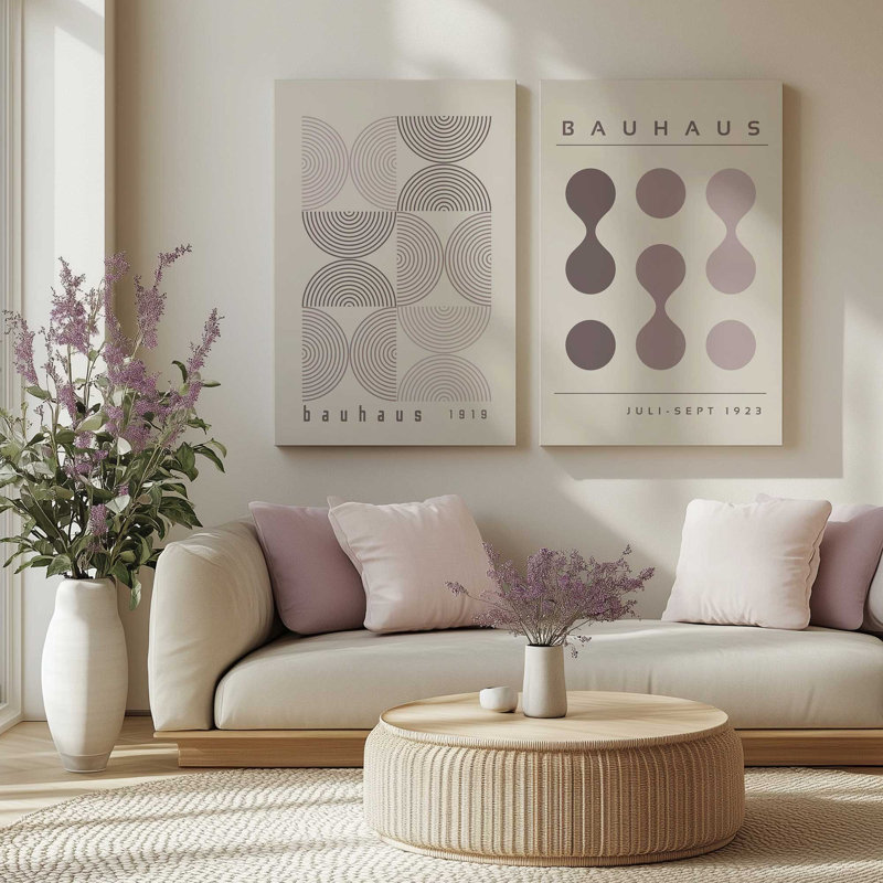 «Bauhaus Flow and Composition» en taupe I, ensemble de 2, H 13 po x l 40 po, Toile tendue