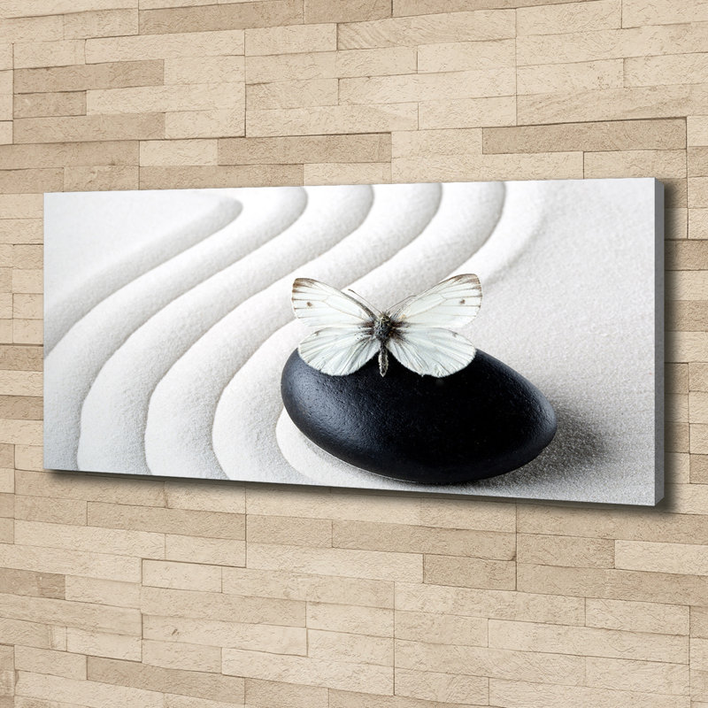 Zen Stone And Butterfly - No Frame Print on Glass, 50cm H x 125cm W x 2cm D, Canvas