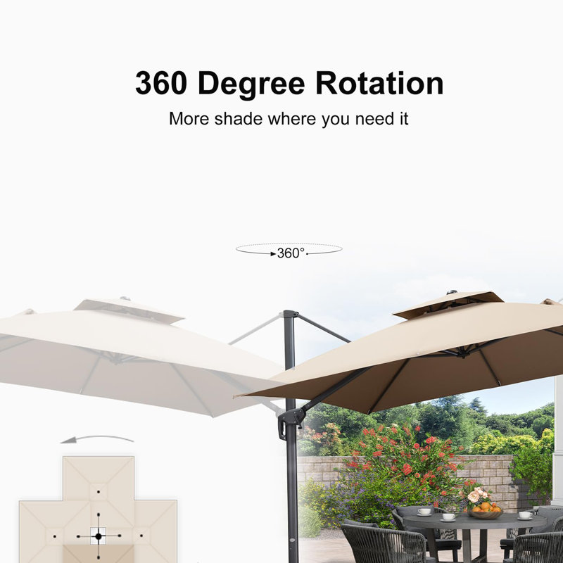 Parasol carré en porte-à-faux 11 pi avec contrepoids ShalIna, base en terre, taupe, Taupe