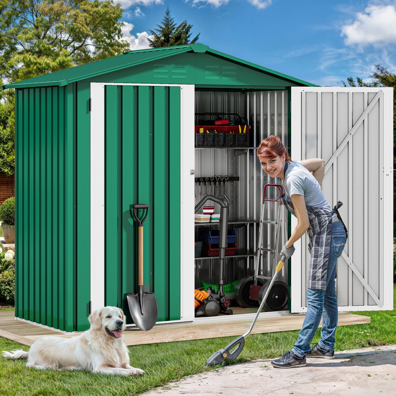 Garden 6 Ft. W X 4 Ft. D Steel Outdoor Storage Shed, Green