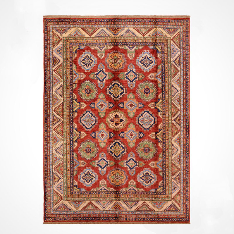 Tapis en laine et coton rouge noué à la main Original