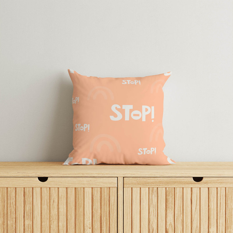 Coussin Stop, Pêche / orange / ivoire, H 20 po x l 20 po