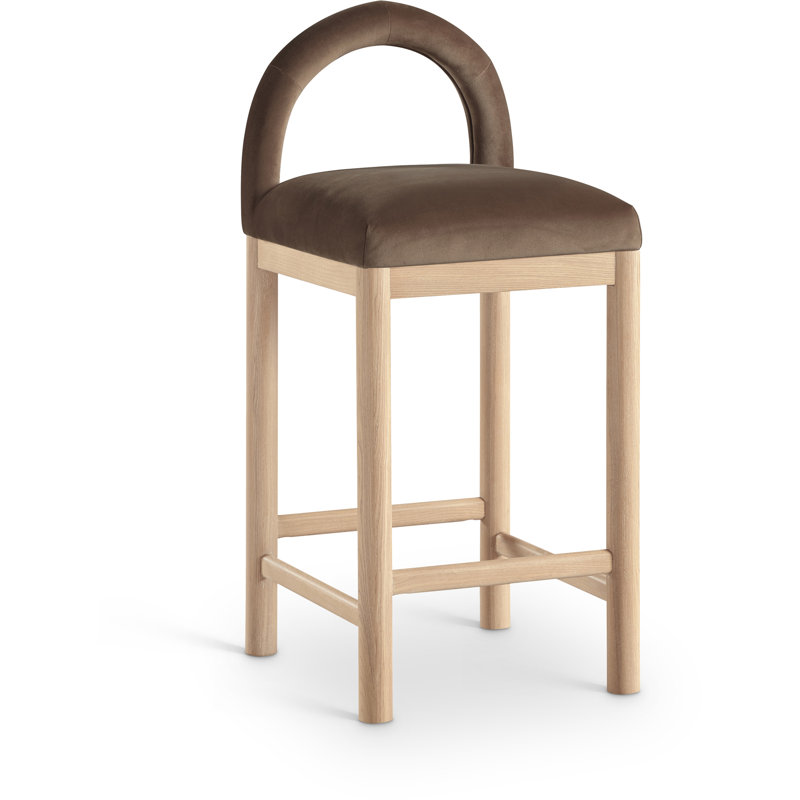 Conrad Letcher Velvet Counter Stool, Brown Velvet Seat/Natural Frame