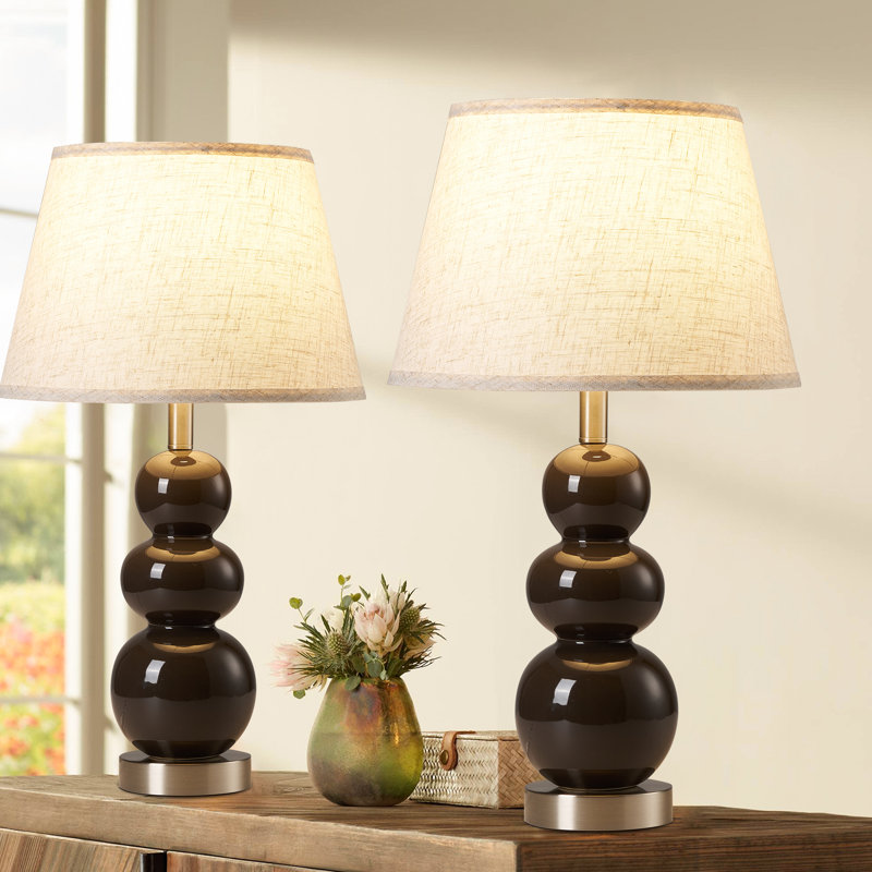 62.4cm Brown Ceramic Table Lamp With USB Ports And Bulb Included