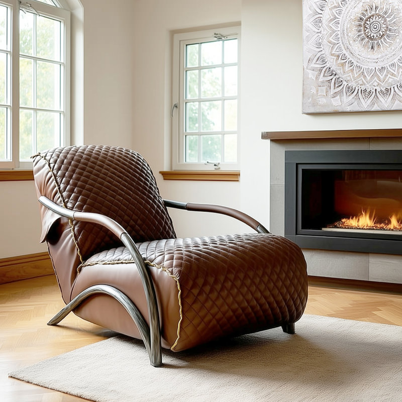 Fauteuil d'appoint en cuir fleur 37 po Wesley avec siège capitonné et structure en métal Wesley