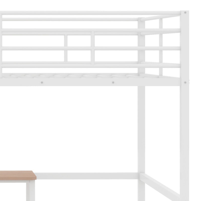 Lit mezzanine en métal avec bureau et échelle de rangement latérale, blanc