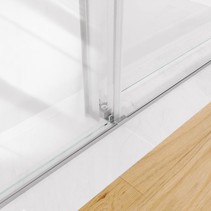 Porte de douche coulissante double sans cadre 68-72 "x H 79" en nickel brossé avec verre trempé transparent de 3/8 "