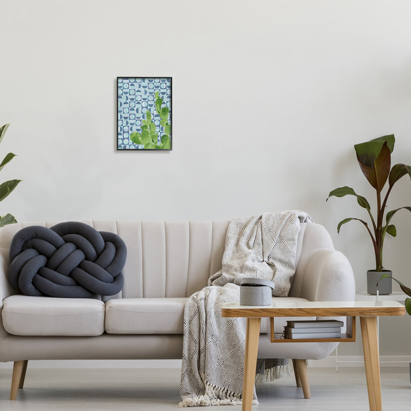 Paire de cactus ronds, H 14 po x l 11 po x P 1,5 po, Giclée encadrée noir minuit
