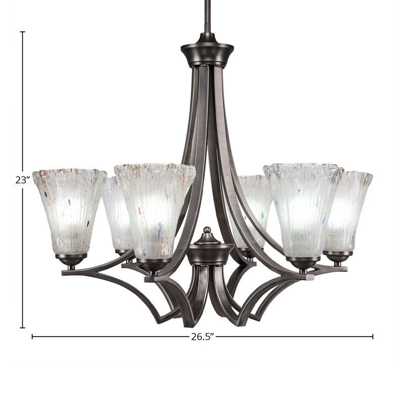 Zilo 6 Light Uplight Chandelier Shown In Graphite Finish With 5.5" Fluted Frosted Crystal Glass, Graphite