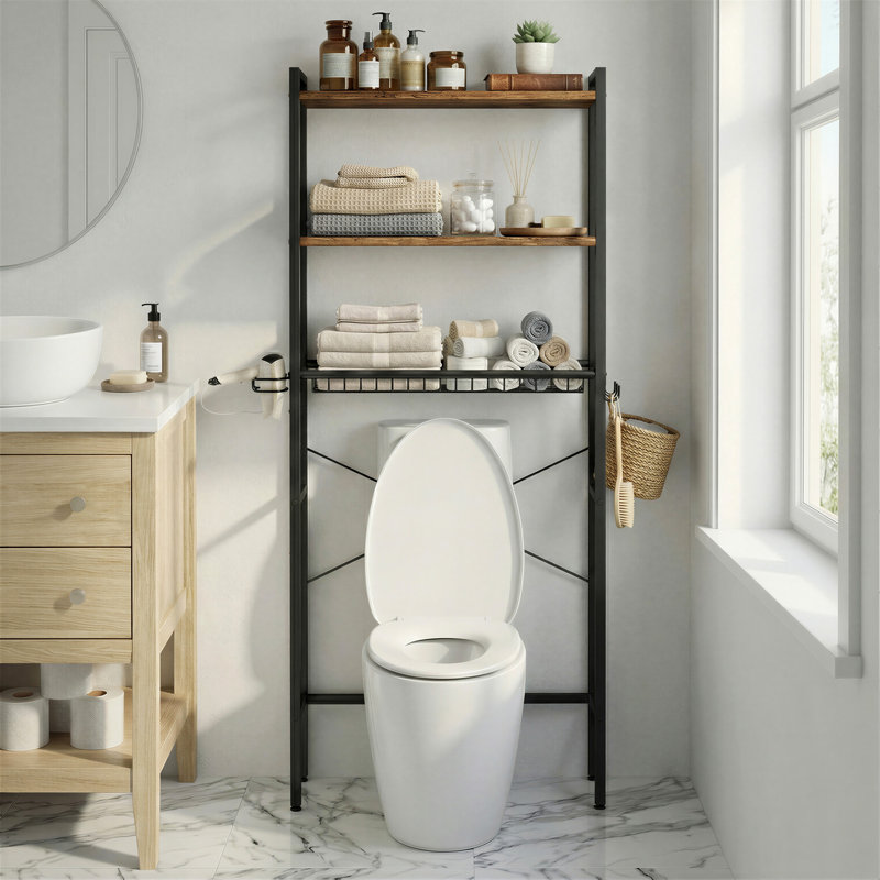 Rangement au-dessus de la toilette, H 63 po x l 23,6 po x P 9,4 po, 2, Brun