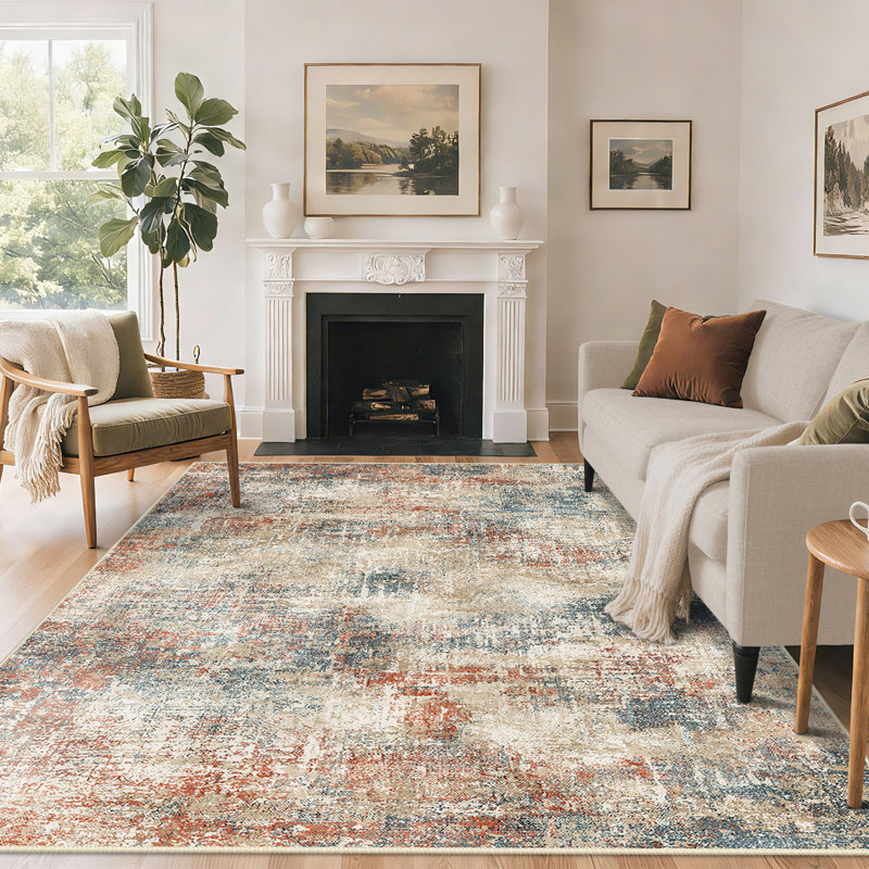 Modern Abstract Performance Machine Washable Area Rugs, Rectangle 8' x 10', Multicolor