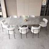 Extendable Dining Table Set | Seats 4-8 | Large Round Table With Curved Backrest Upholstered Armless Chairs | Kitchen & Dining Room