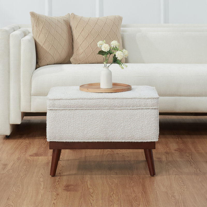 Luciano Mid Century Storage Ottoman, Oatmeal