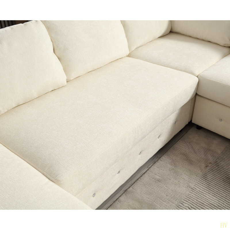 Canapé modulaire de 110,75 po, canapé modulaire surdimensionné, rangement pour chaise longue, canapé moderne en forme de U, canapés rembourrés, chenille, bouton en cristal, salon, appartement