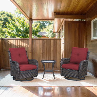 Schutt 3 Piece Patio Set Outdoor Wicker Glider Rocking and Swivel Chairs with Cushions