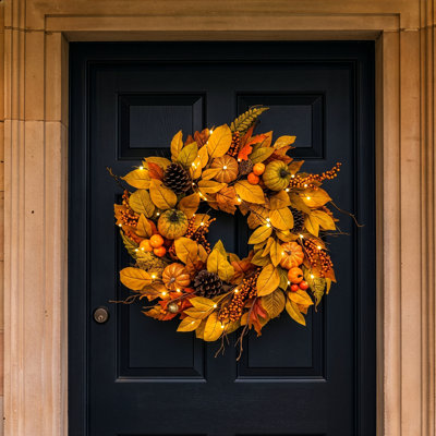 RUSTIC HARVEST - 26" Wreath with 75 Warm White LED Microbulbs  
