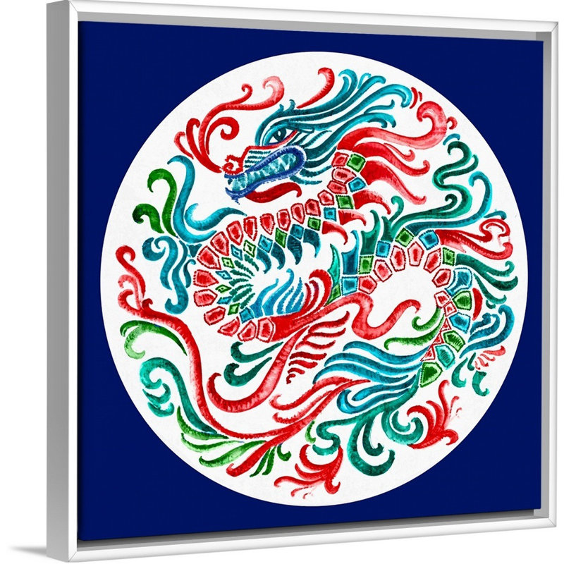 «Flying Dragon» par Eva Watts - reproduction d'art, H 22 po x l 22 po x P 1,75 po, Toile blanche encadrée